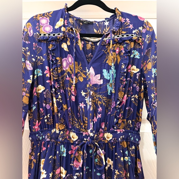 Aly Daly Floral Long Sleeve Tiered Mini Dress Blue Boho sz Small - Picture 3 of 6